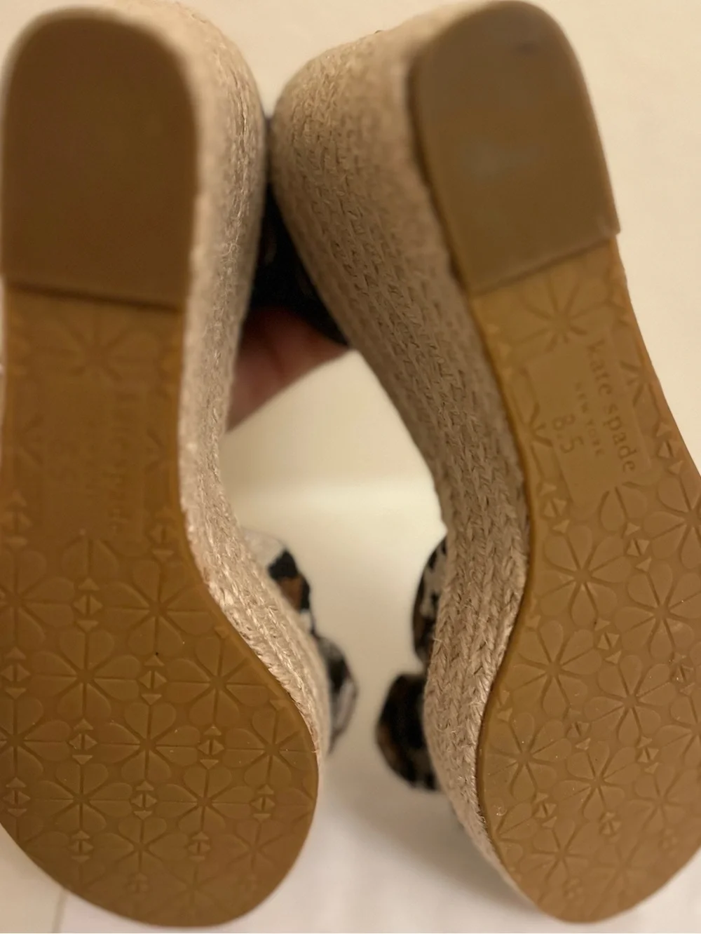 kate spade Leopard Print Wedge Sandals - Black, Brown, Cream - Size 8.5